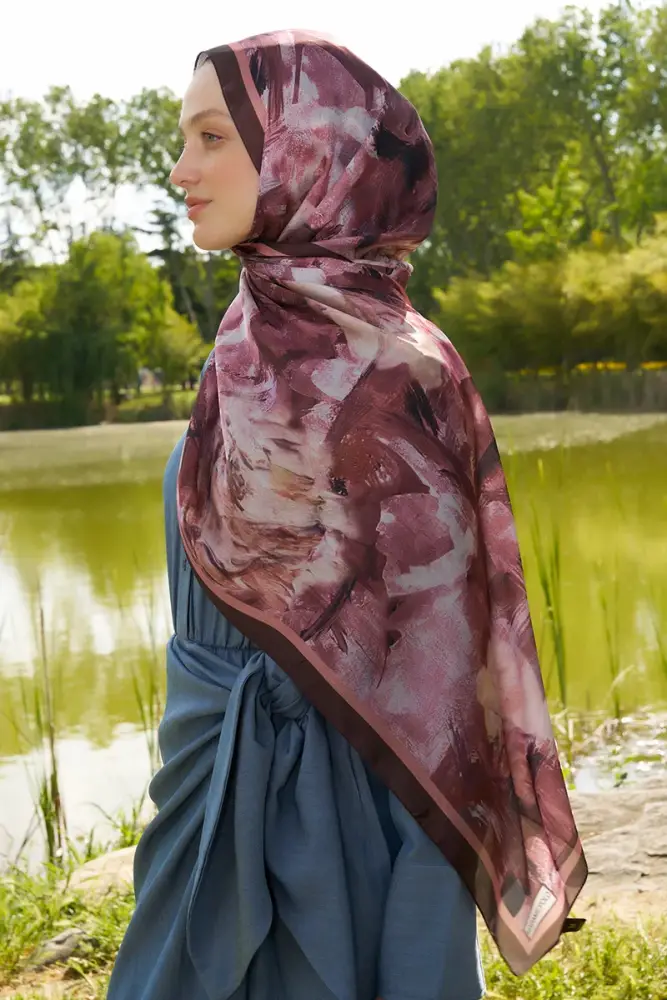 Crystal Flower Desen Şal - Kızıl Kahve - 2