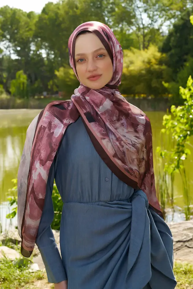 Crystal Flower Desen Şal - Kızıl Kahve - 3