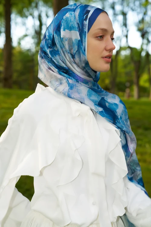 Crystal Flower Desen Şal - Lacivert 