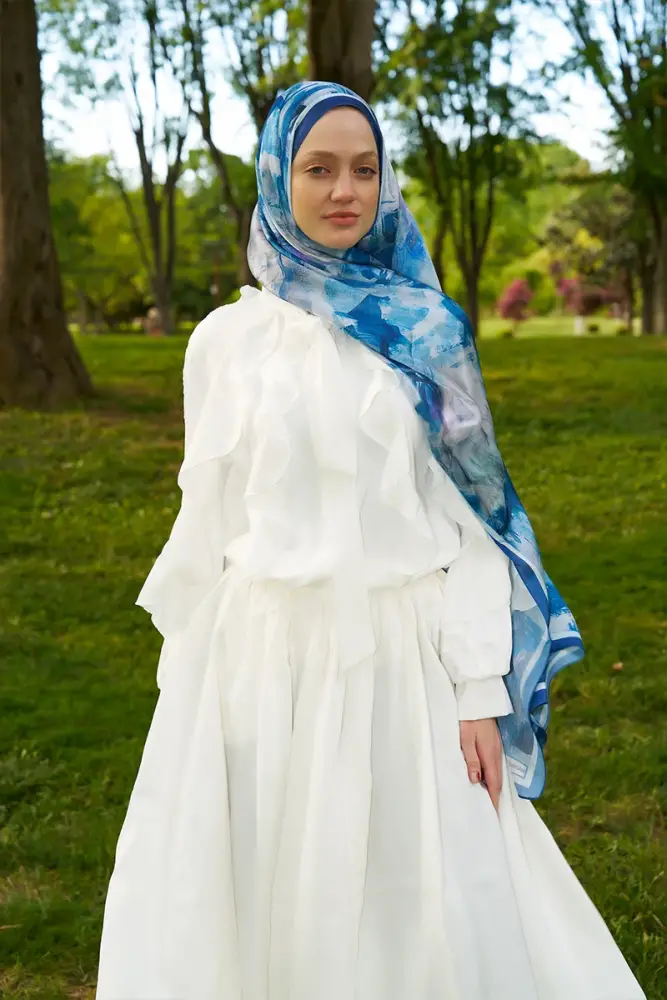 Crystal Flower Desen Şal - Lacivert - 3