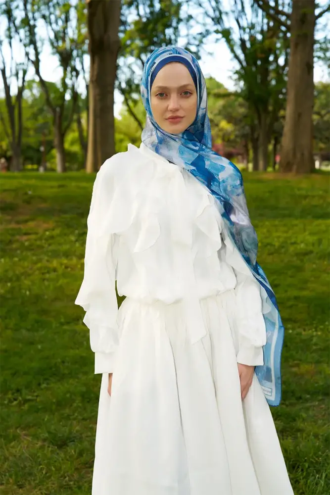 Crystal Flower Desen Şal - Lacivert - 4