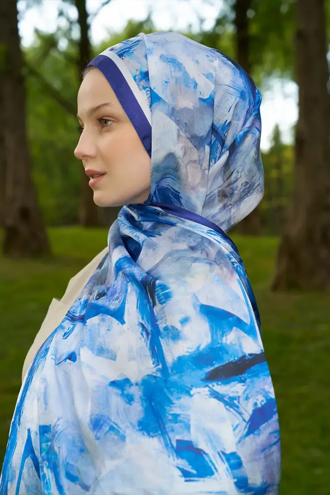 Crystal Flower Desen Şal - Saks - 2