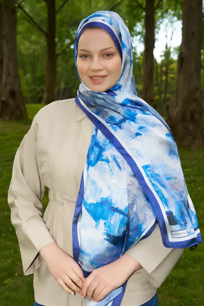 Crystal Flower Desen Şal - Saks - 3