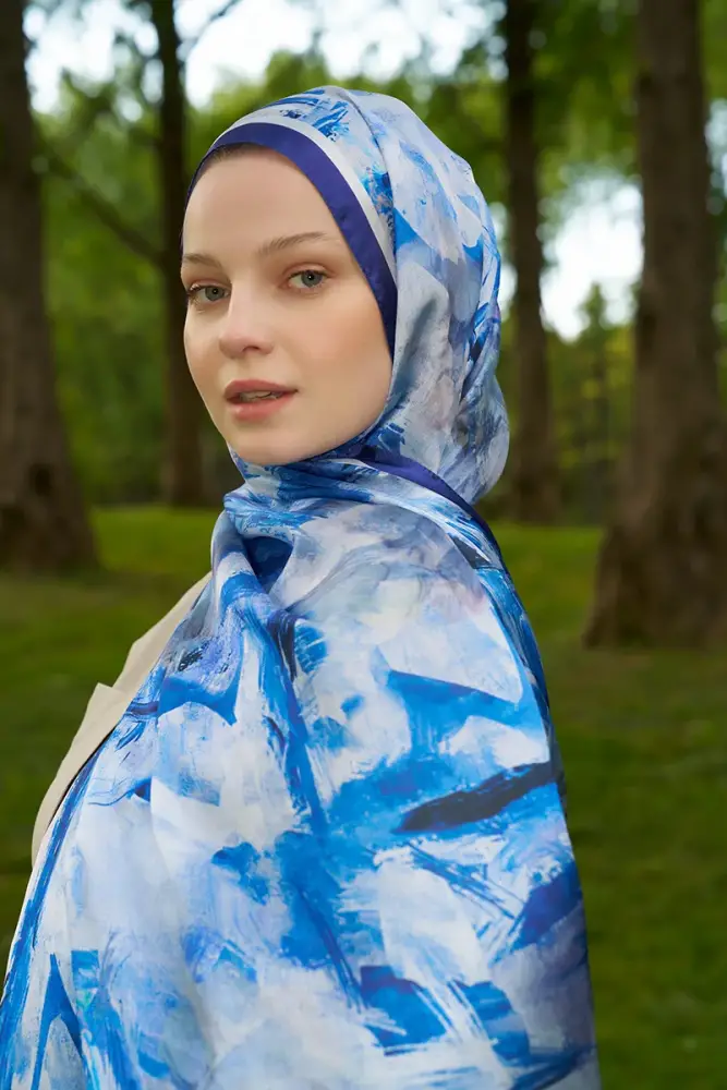 Crystal Flower Desen Şal - Saks - 4