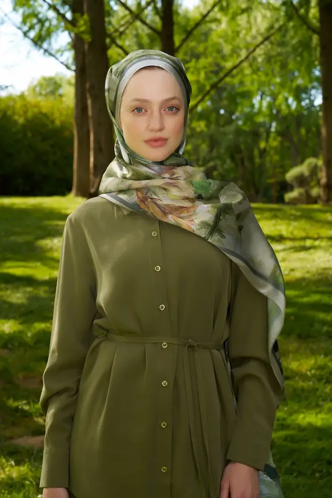 Crystal Flower Desen Şal - Yeşil - 3