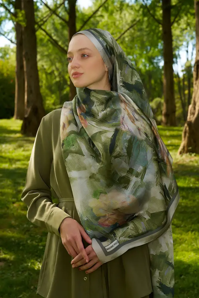 Crystal Flower Desen Şal - Yeşil - 4