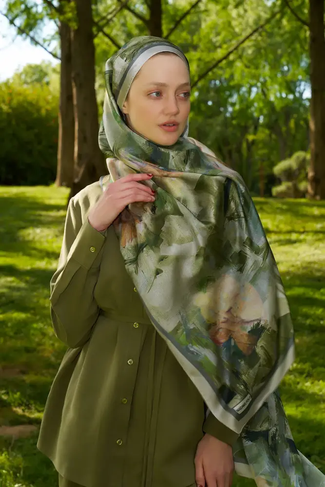 Crystal Flower Desen Şal - Yeşil - 5