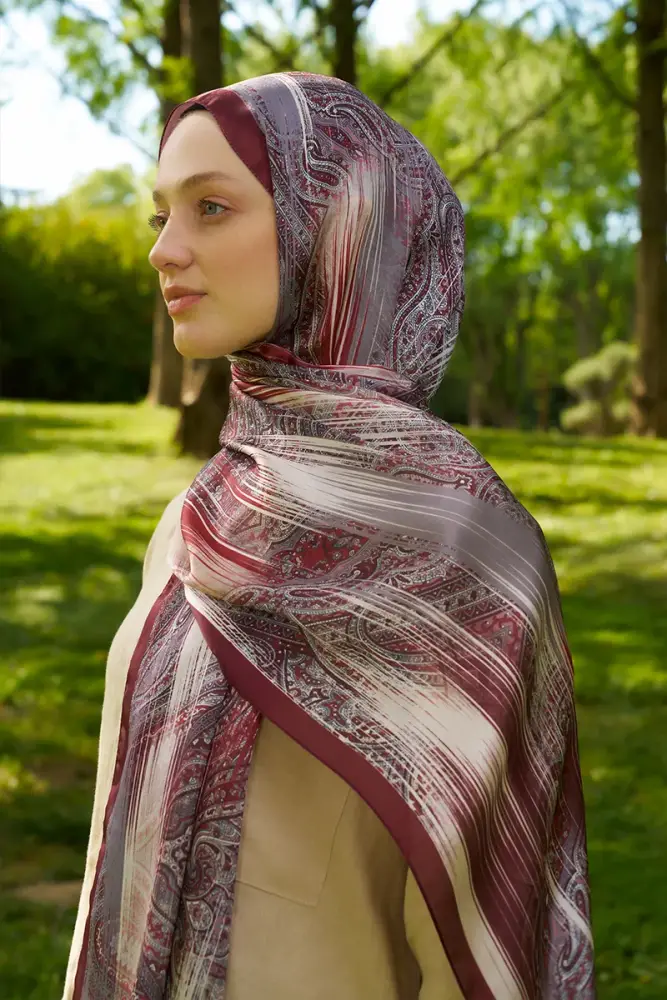 Crystal Hola Desen Şal - Bordo - 3