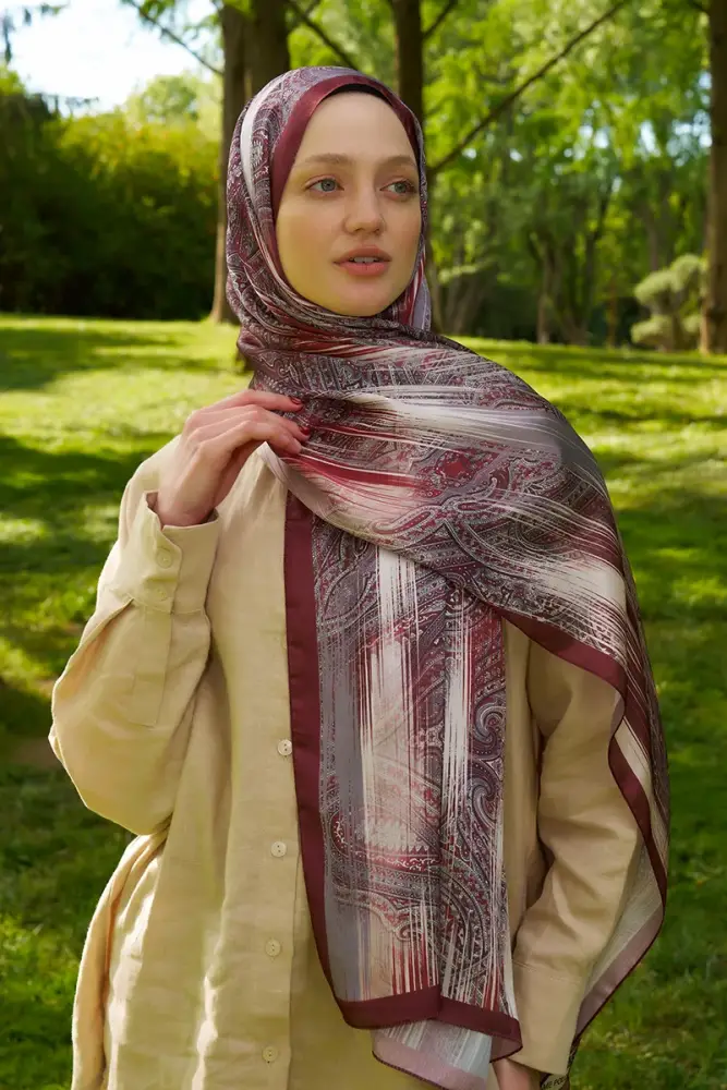 Crystal Hola Desen Şal - Bordo - 4