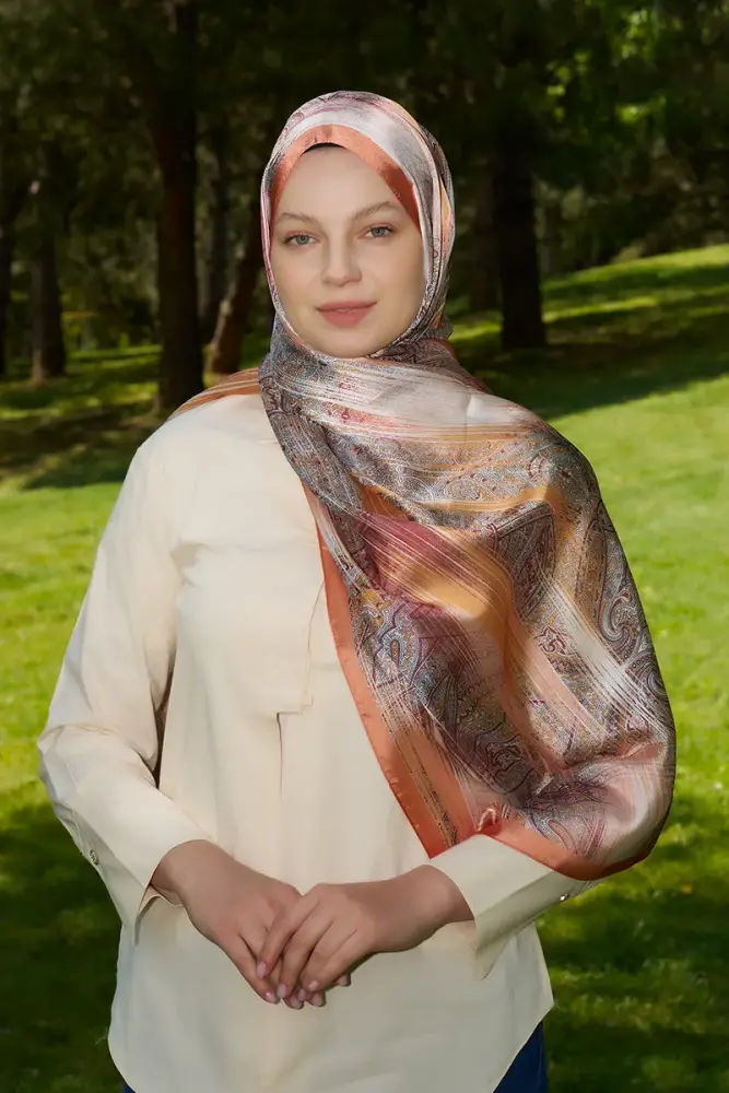 Ahsen Alemdar Crystal Hola Desen Şal - Turuncu - 2