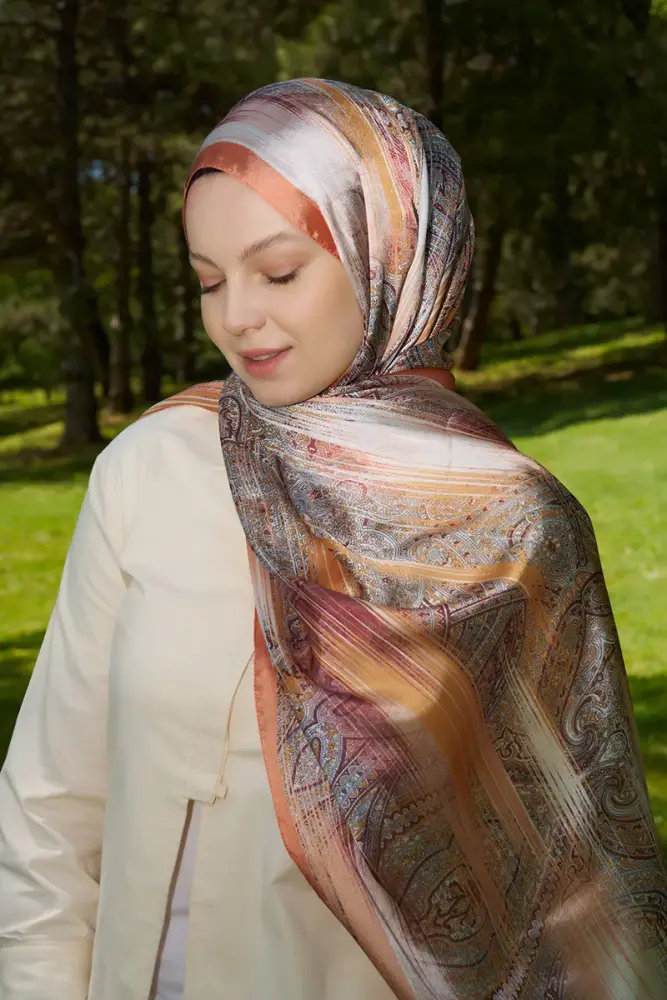 Ahsen Alemdar Crystal Hola Desen Şal - Turuncu - 3