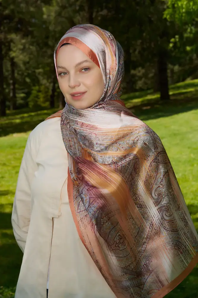 Ahsen Alemdar Crystal Hola Desen Şal - Turuncu - 4