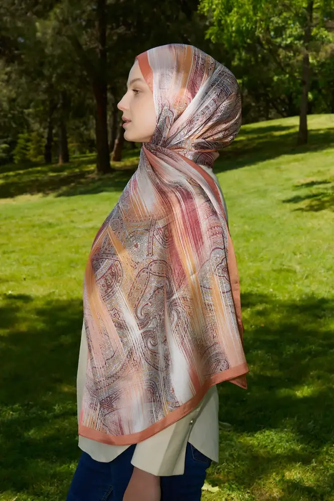 Ahsen Alemdar Crystal Hola Desen Şal - Turuncu - 5