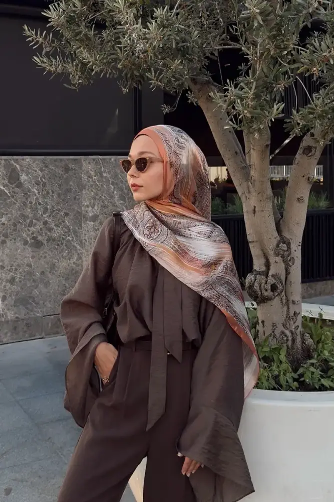 Ahsen Alemdar Crystal Hola Desen Şal - Turuncu - 1