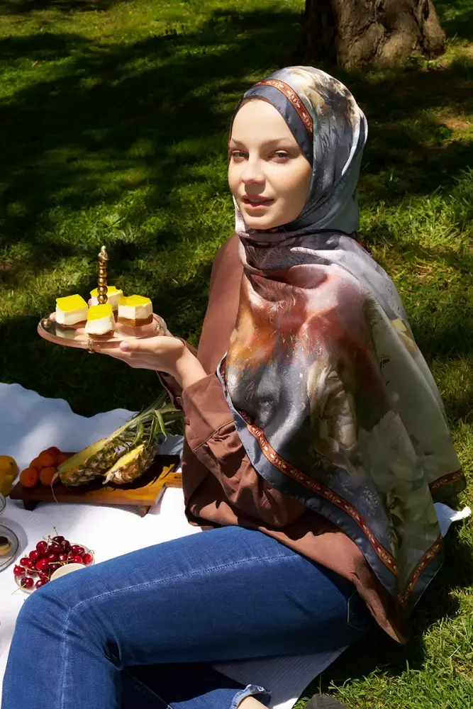 Crystal Perla Desen Şal - Antrasit - 1