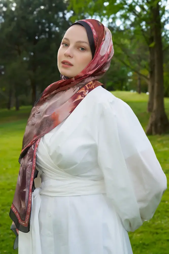 Crystal Perla Desen Şal - Kiremit - 2