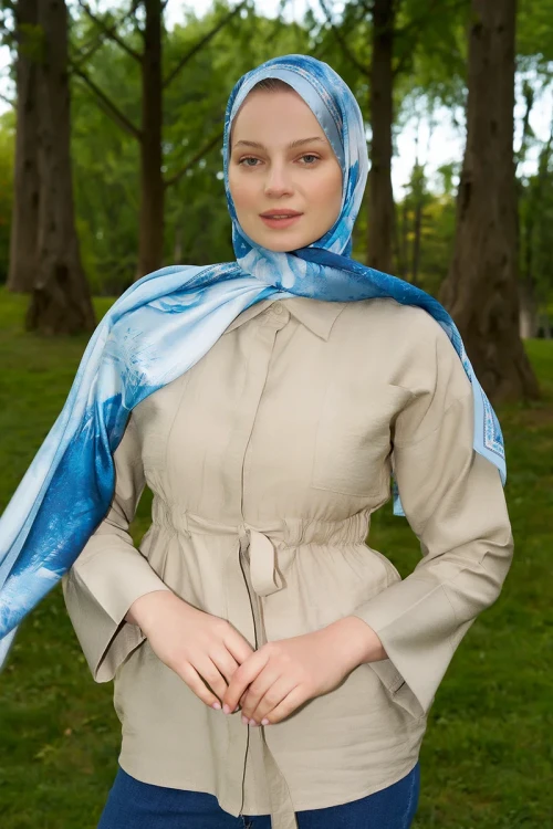 Crystal Perla Desen Şal - Mavi 