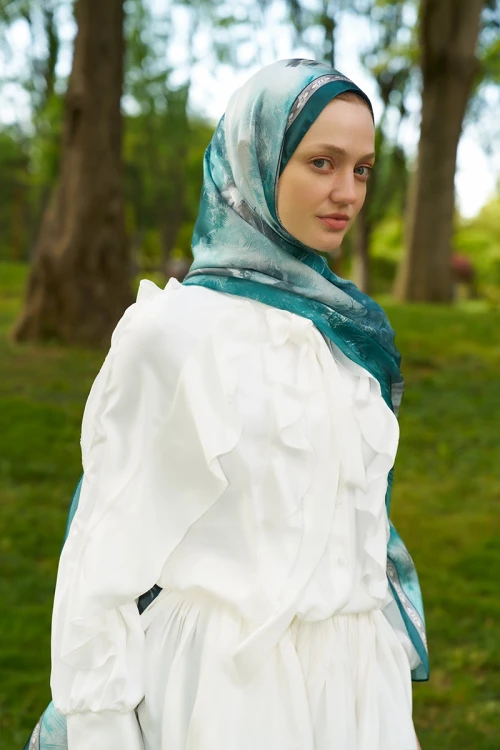 Crystal Perla Desen Şal - Petrol 