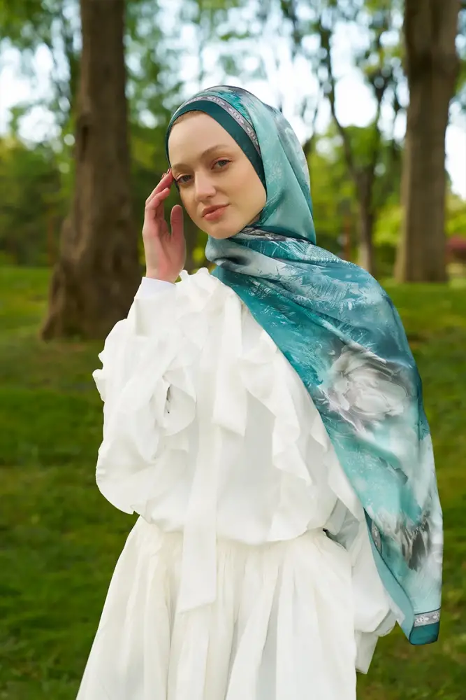 Crystal Perla Desen Şal - Petrol - 3