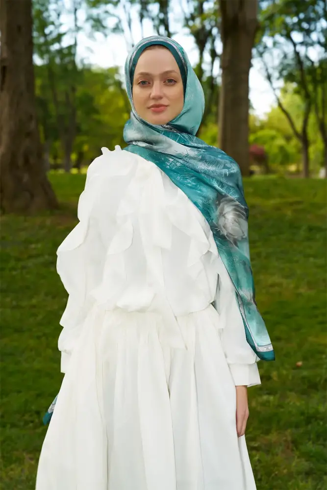 Crystal Perla Desen Şal - Petrol - 4