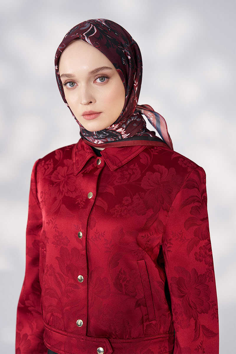 Daisy Allure Desen Eşarp - Bordo - MADAME POLO
