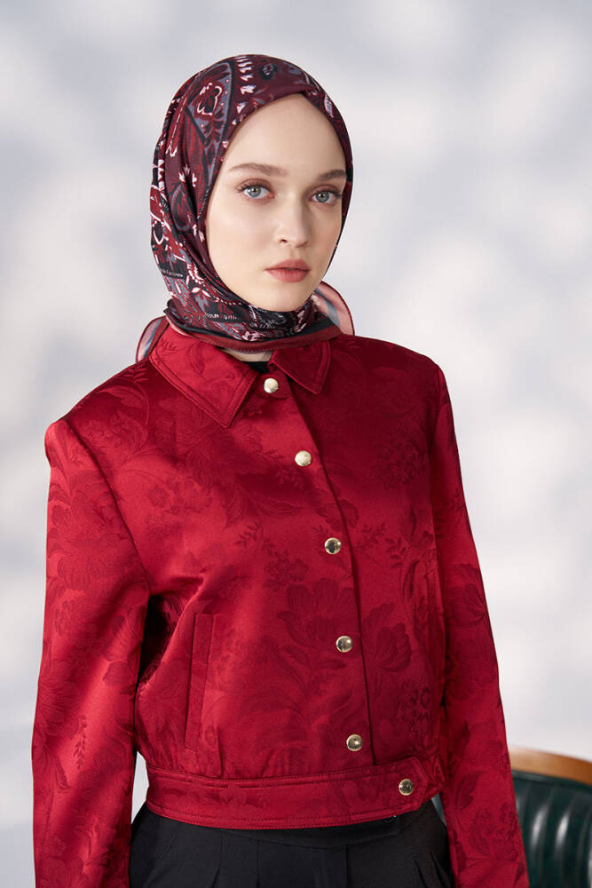 Daisy Allure Desen Eşarp - Bordo - 3