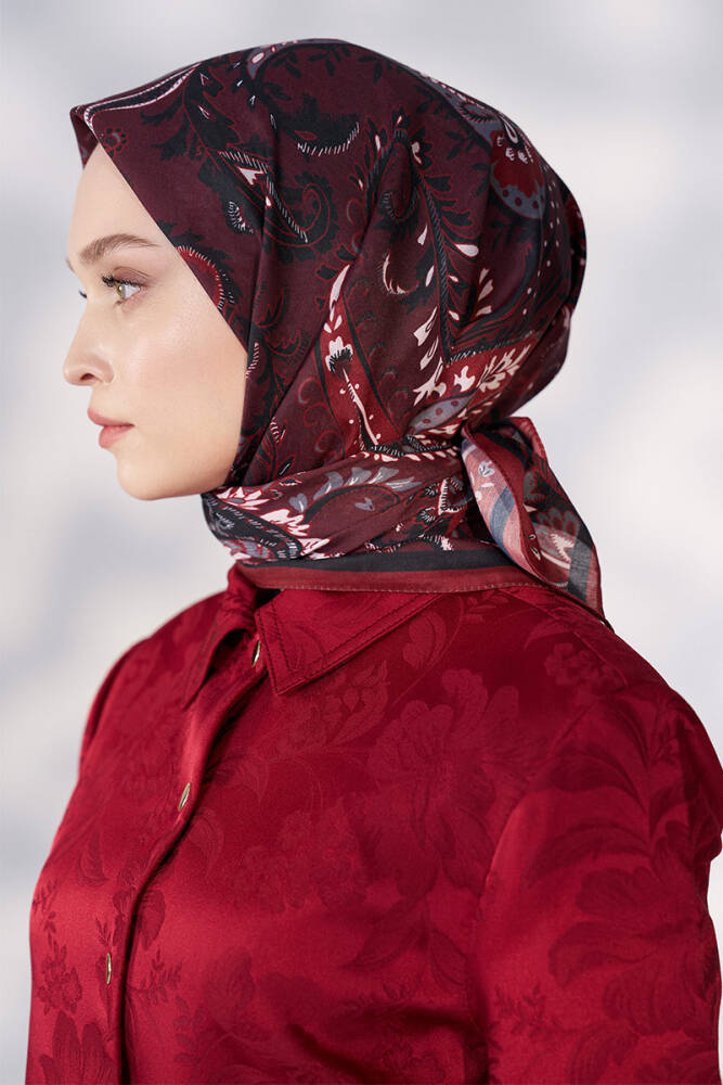 Daisy Allure Desen Eşarp - Bordo - 4