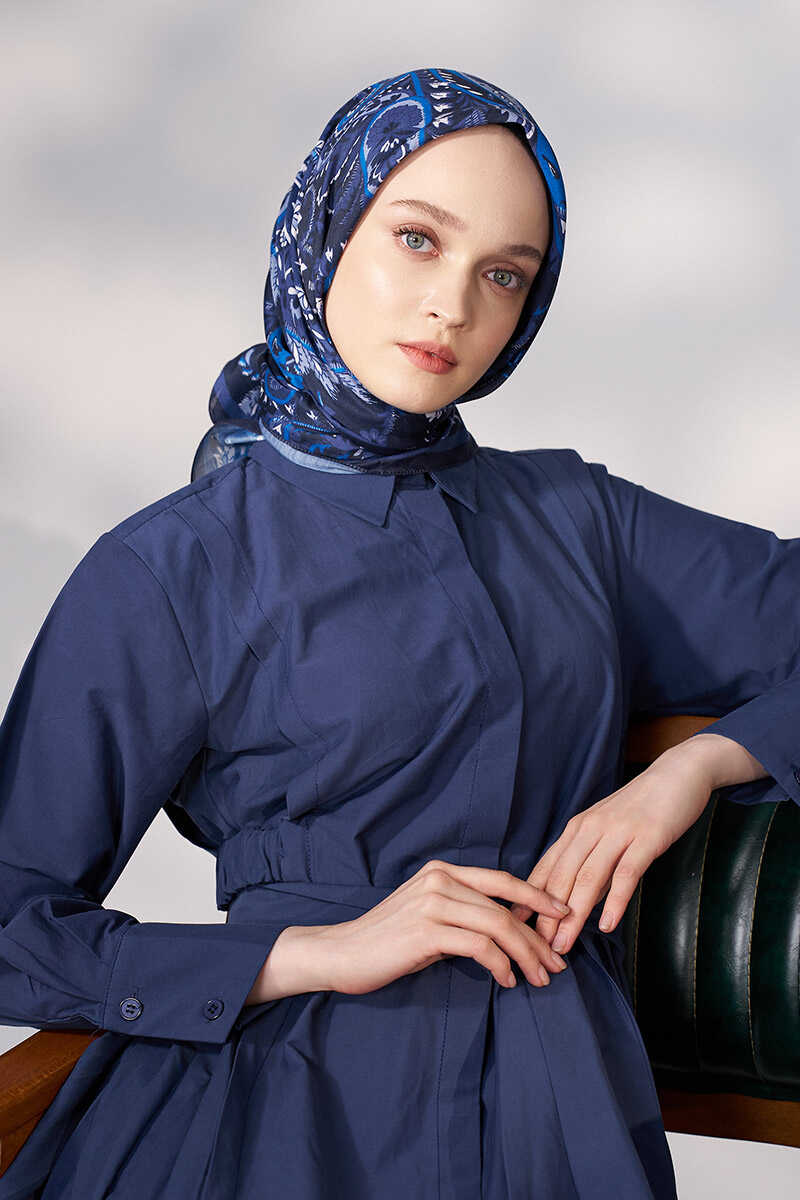 Daisy Allure Desen Eşarp - Lacivert - MADAME POLO