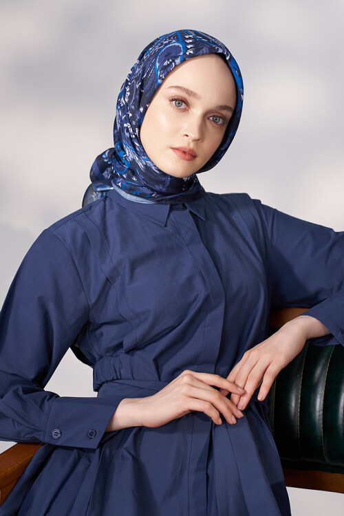 Daisy Allure Desen Eşarp - Lacivert 