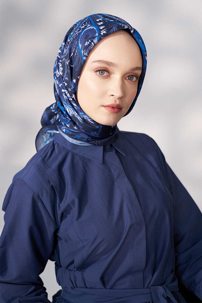 Daisy Allure Desen Eşarp - Lacivert - MADAME POLO