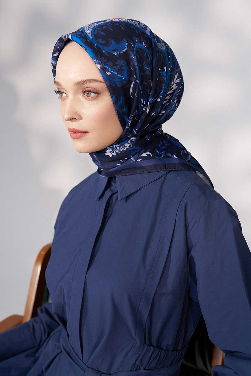 Daisy Allure Desen Eşarp - Lacivert - MADAME POLO