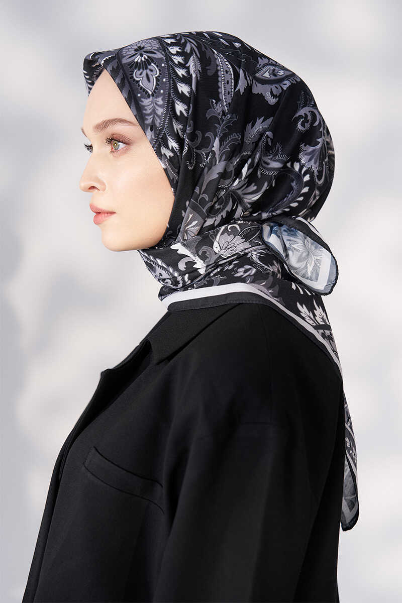 Daisy Allure Desen Eşarp - Siyah - MADAME POLO