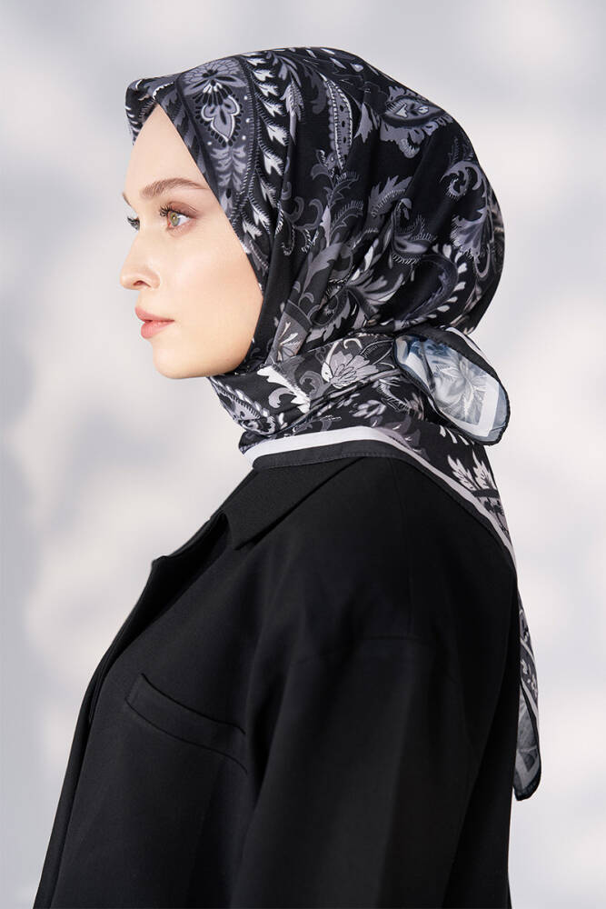 Daisy Allure Desen Eşarp - Siyah - 2
