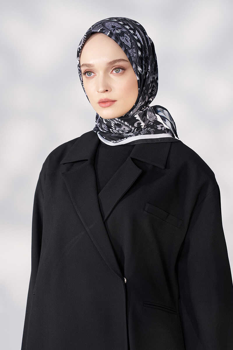 Daisy Allure Desen Eşarp - Siyah - MADAME POLO