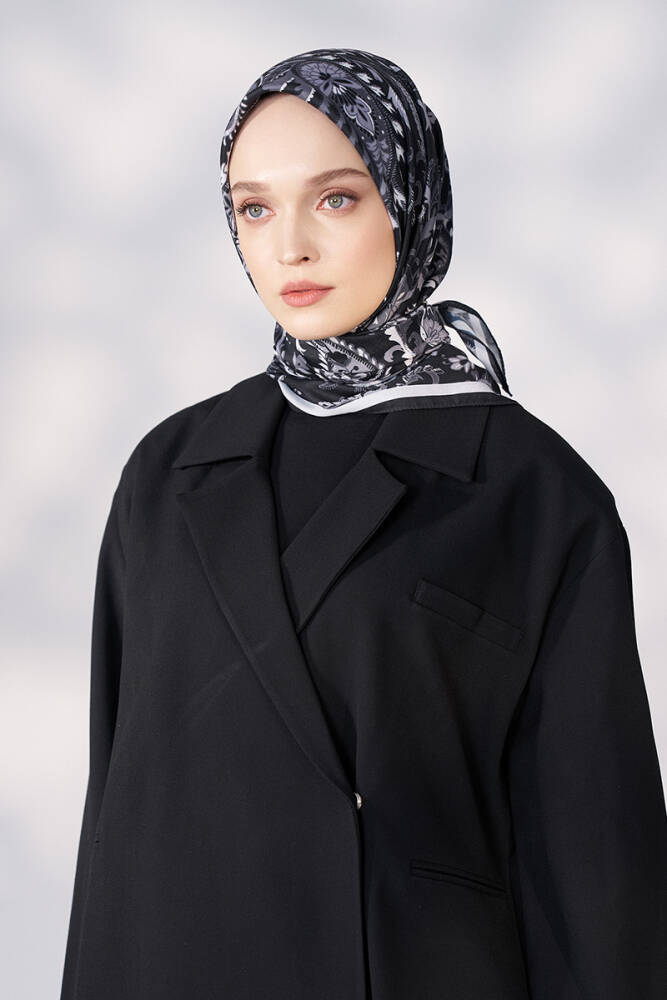 Daisy Allure Desen Eşarp - Siyah - 3