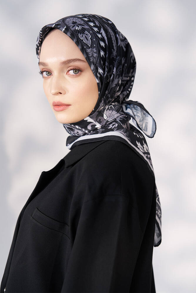 Daisy Allure Desen Eşarp - Siyah - 4