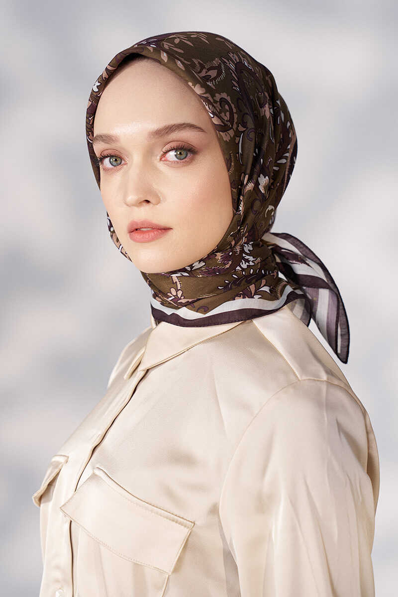 Daisy Allure Desen Eşarp - Yağ Yeşili - MADAME POLO