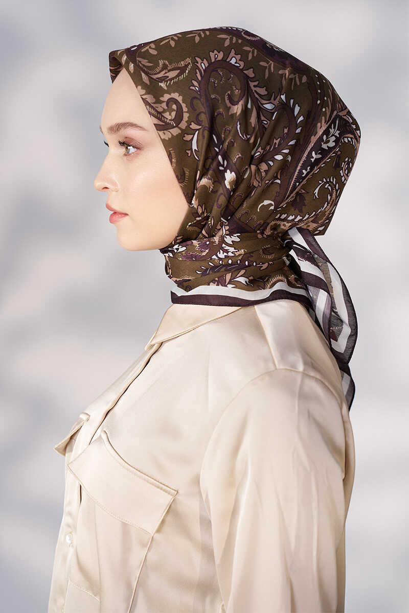 Daisy Allure Desen Eşarp - Yağ Yeşili - MADAME POLO