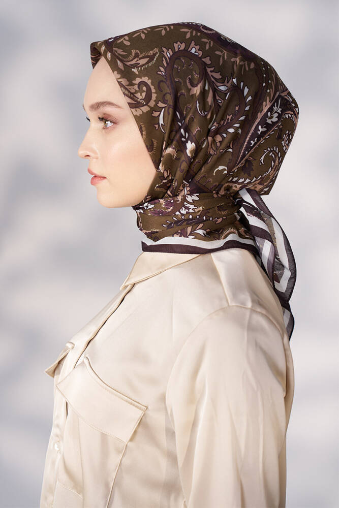 Daisy Allure Desen Eşarp - Yağ Yeşili - 2