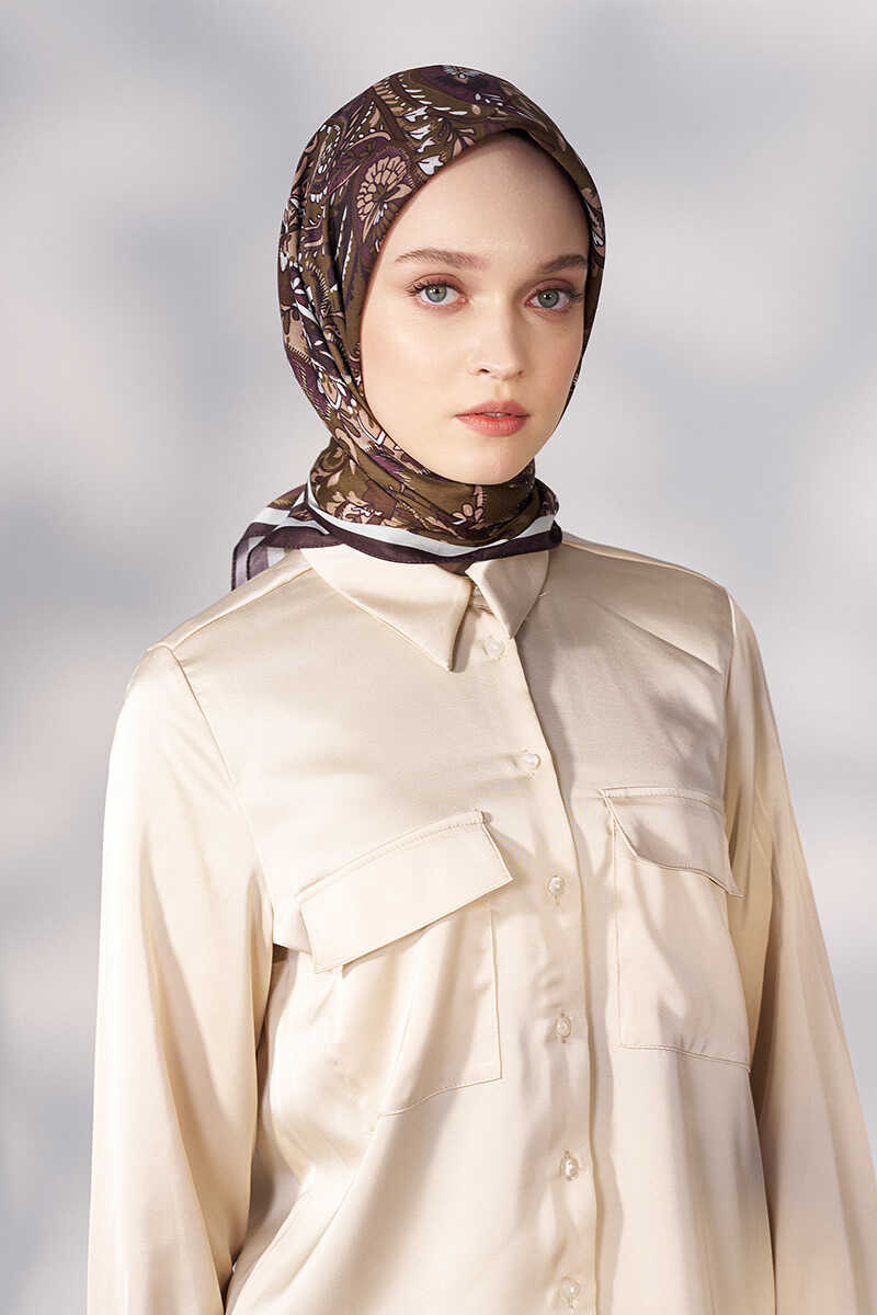 Daisy Allure Desen Eşarp - Yağ Yeşili - MADAME POLO