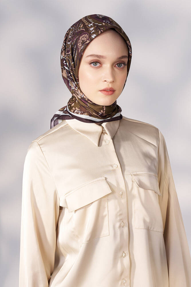 Daisy Allure Desen Eşarp - Yağ Yeşili - 3