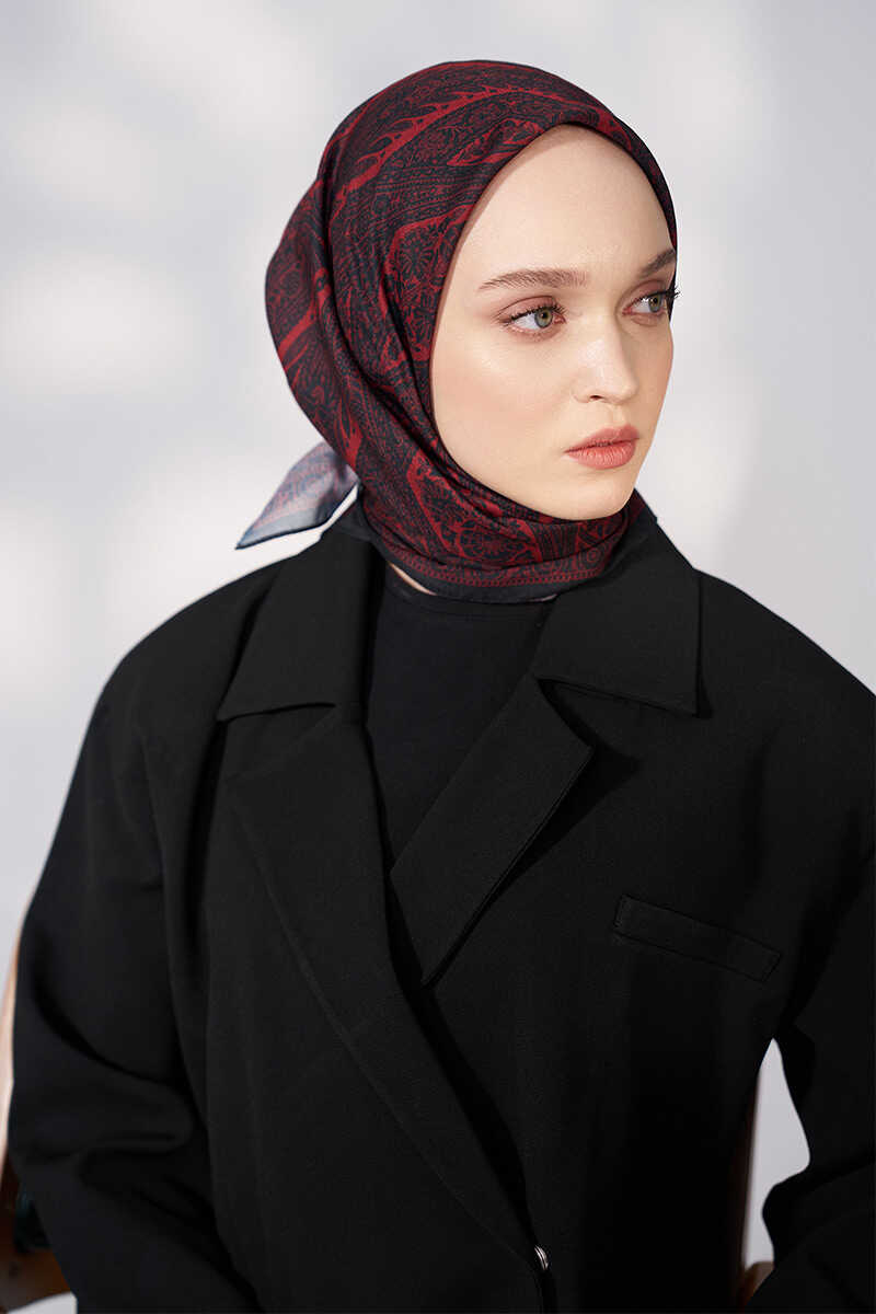 Daisy Glory Desen Eşarp - Bordo / Siyah - MADAME POLO