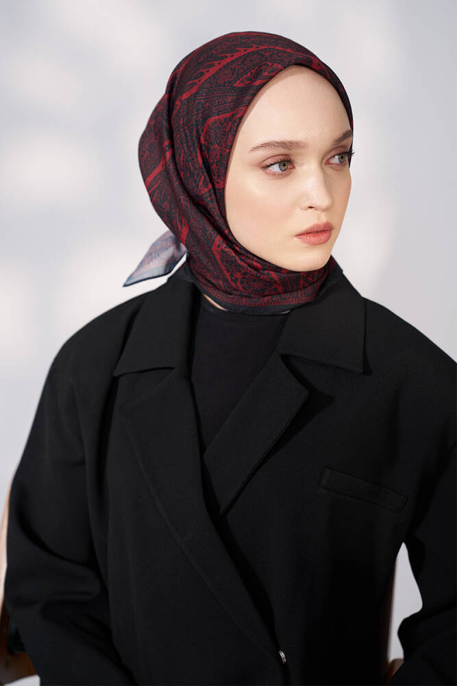 Daisy Glory Desen Eşarp - Bordo / Siyah - 2