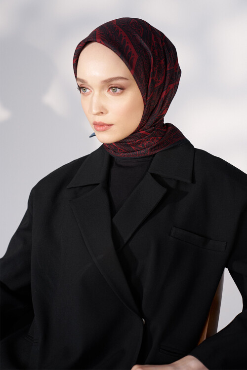 Daisy Glory Desen Eşarp - Bordo / Siyah 