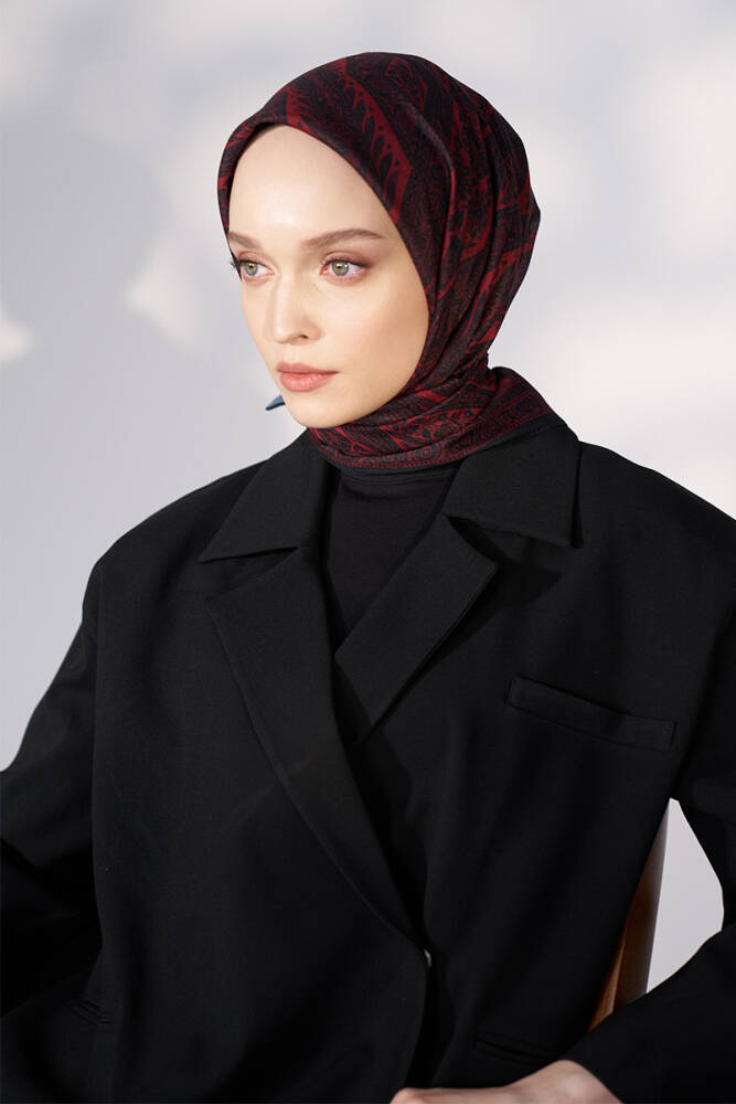 Daisy Glory Desen Eşarp - Bordo / Siyah - 1