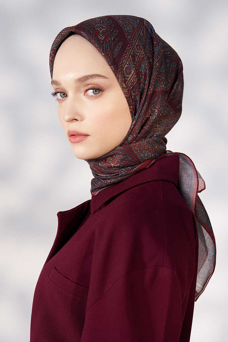 Daisy Glory Desen Eşarp - Bordo - MADAME POLO