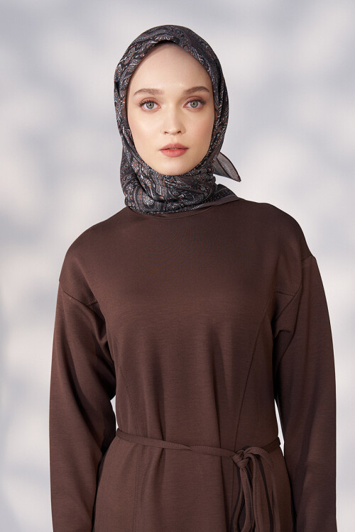 Daisy Glory Desen Eşarp - Kahverengi 