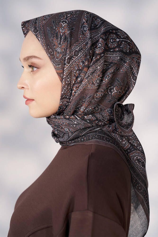 Daisy Glory Desen Eşarp - Kahverengi - 2