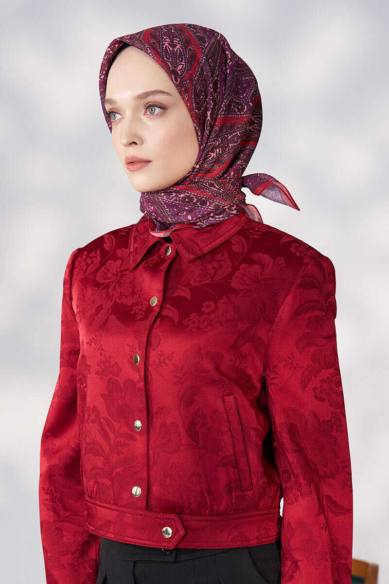 Daisy Glory Desen Eşarp - Kırmızı - MADAME POLO