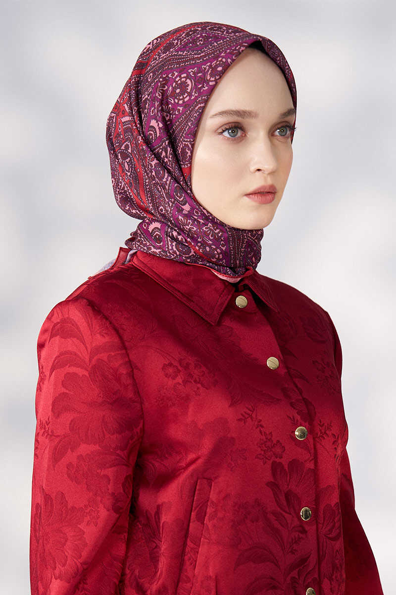 Daisy Glory Desen Eşarp - Kırmızı - MADAME POLO